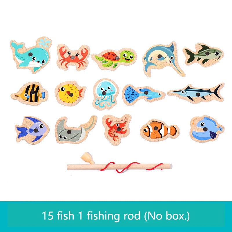 Wooden Magnetic Fishing Toy Montessori Sea Animal Learning Game