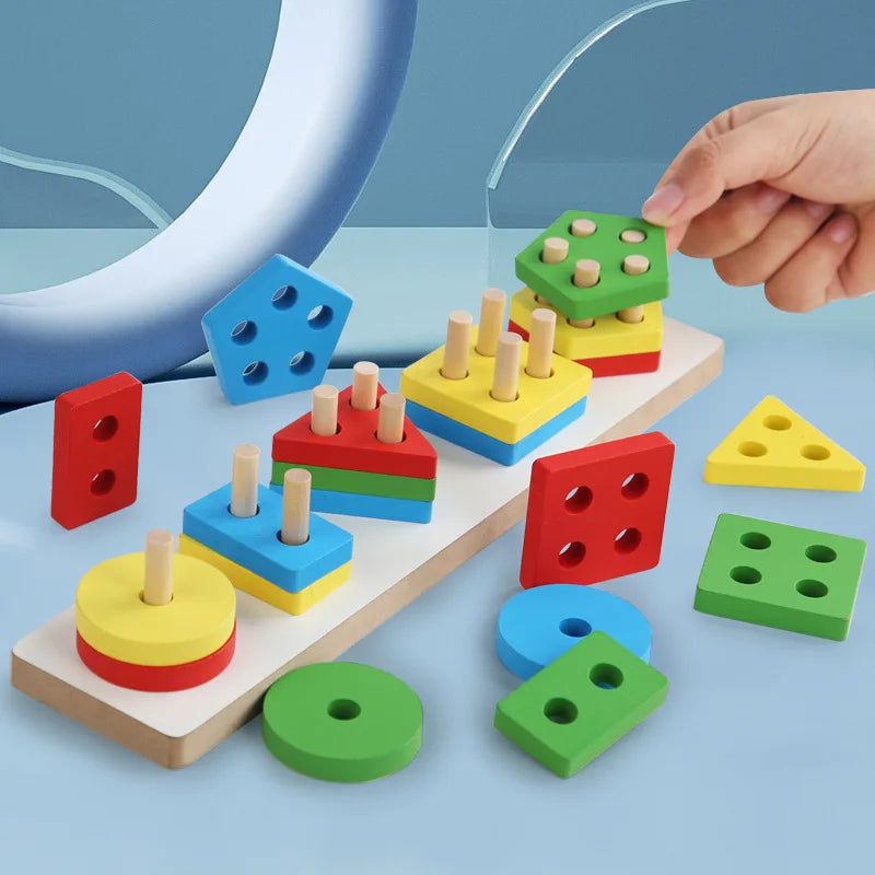 Wooden Shape Sorting Toy – Montessori Blocks & Puzzle