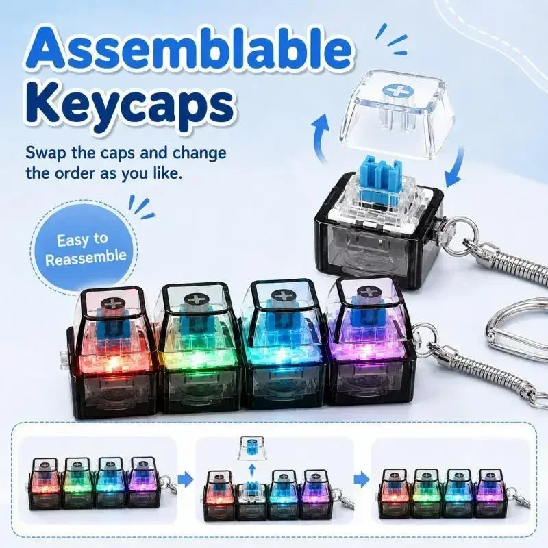 Light Up Keyboard Keychain Clickable Button LED Fidget Toy