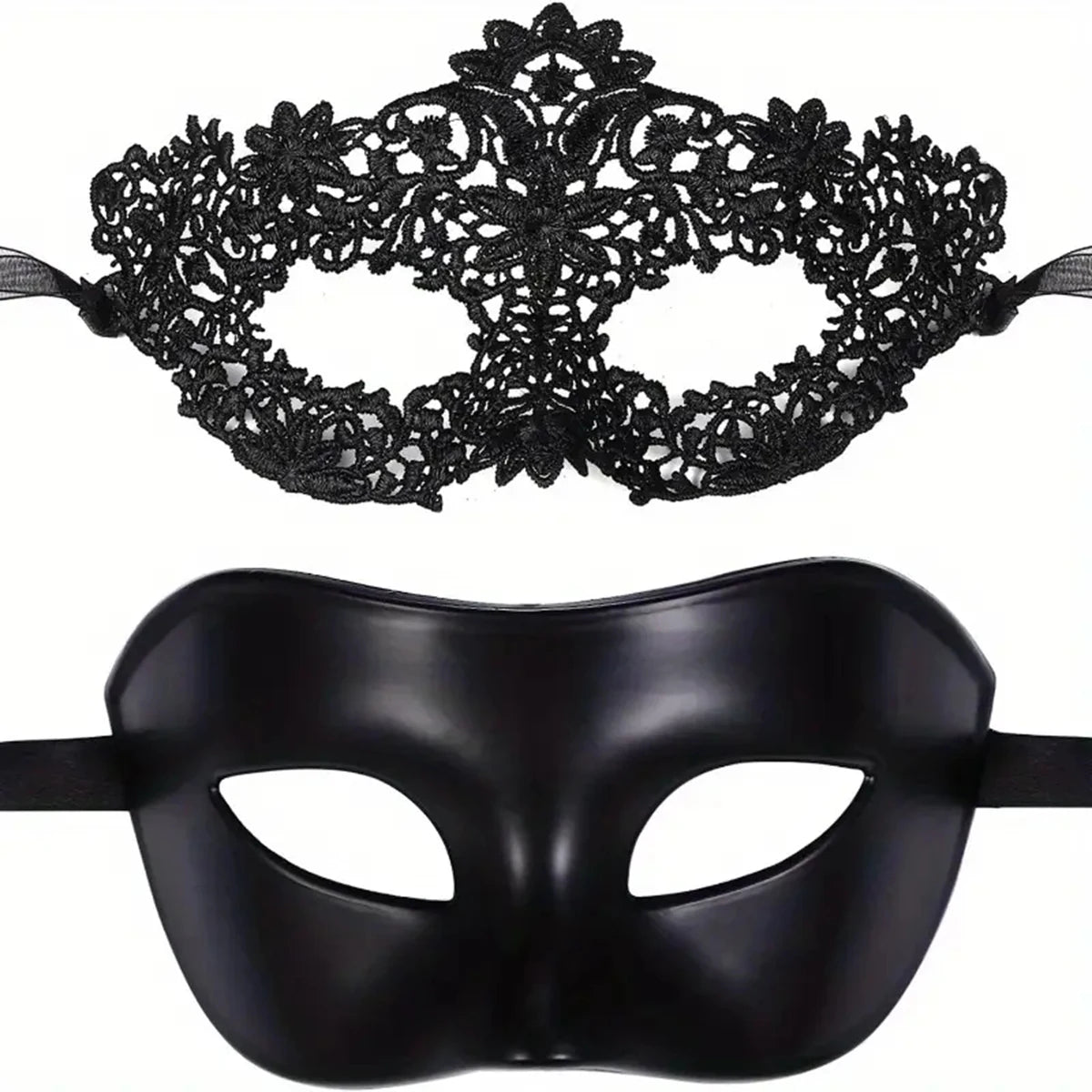 Black Lace Masquerade Masks – 2-Piece Couple Set