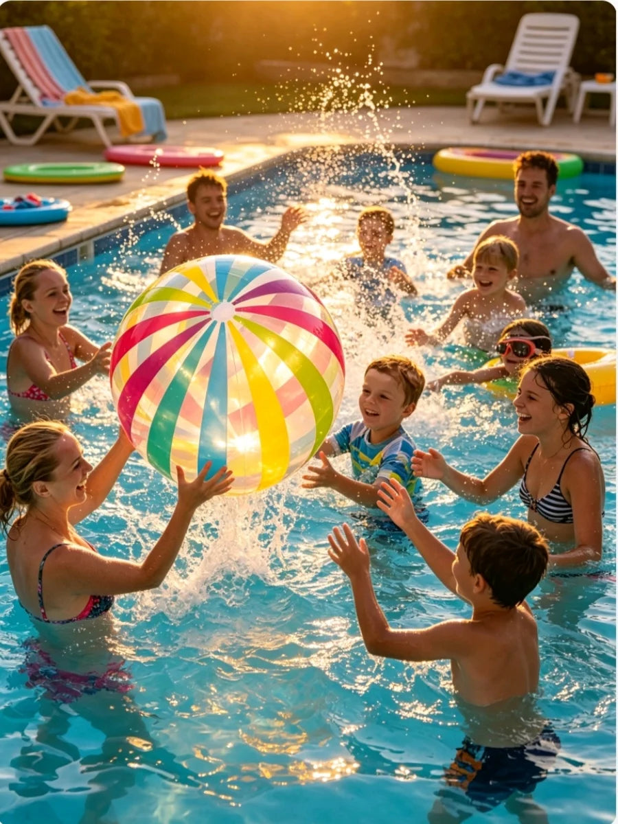 Inflatable Beach Ball – Colorful Transparent Striped Pool Ball