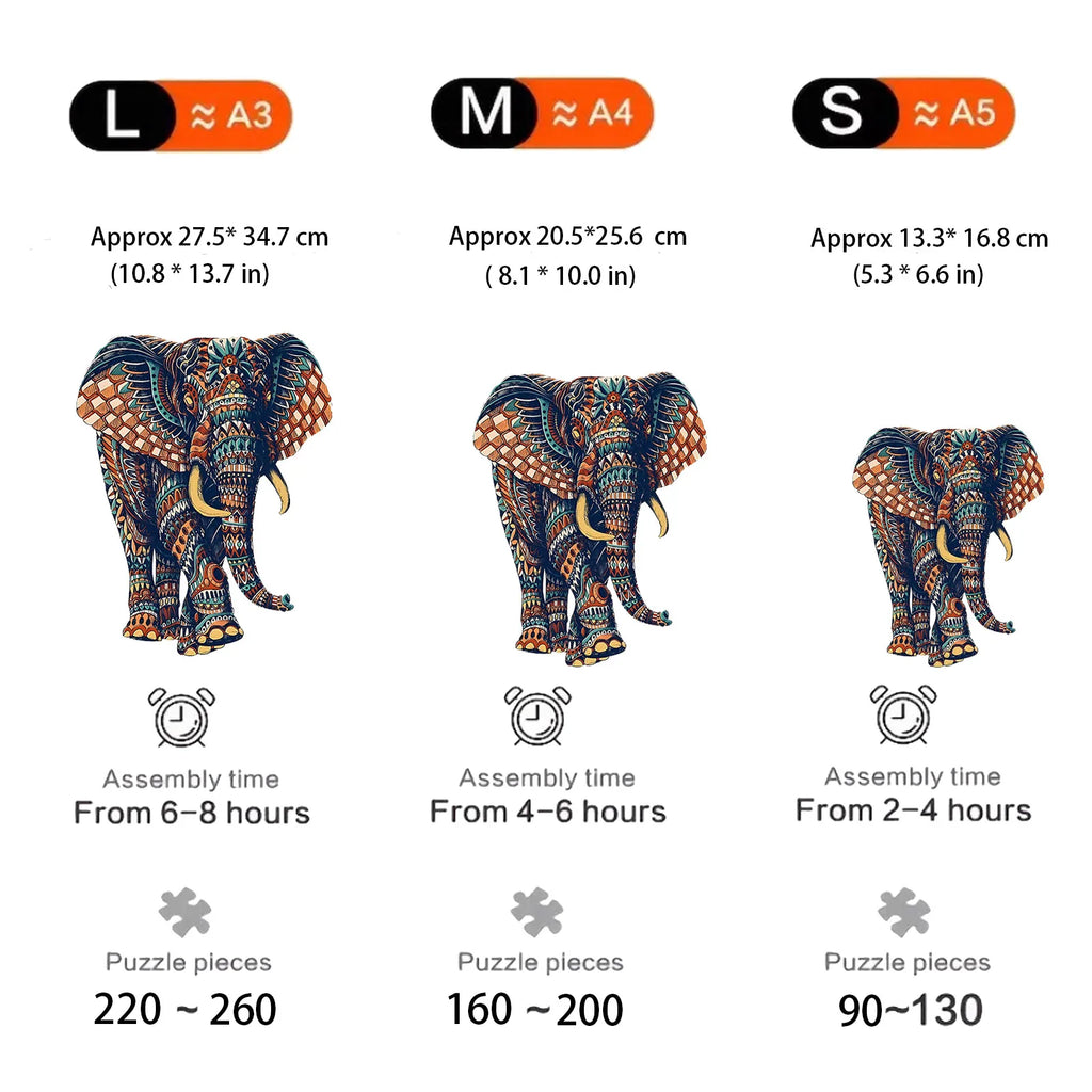 Elephant Wooden Puzzle – Irregular 3D Animal Jigsaw