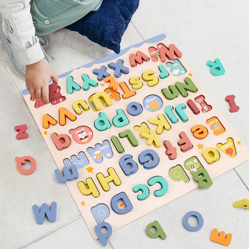 Wooden ABC Puzzle Uppercase Lowercase Alphabet Learning Toy