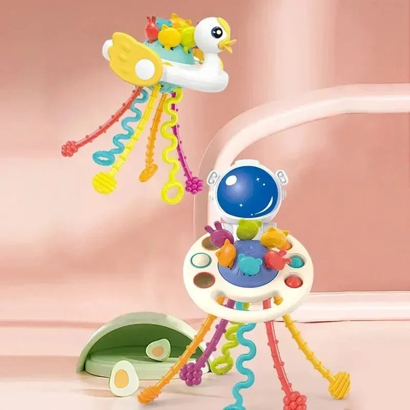 Silicone Baby Teether Toy – Duck Pull String Sensory Toy