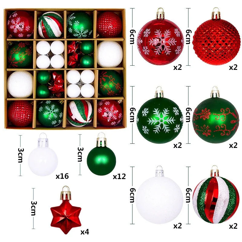Christmas Ball Ornaments 44 Pcs 3-6CM Christmas Tree Decor Set