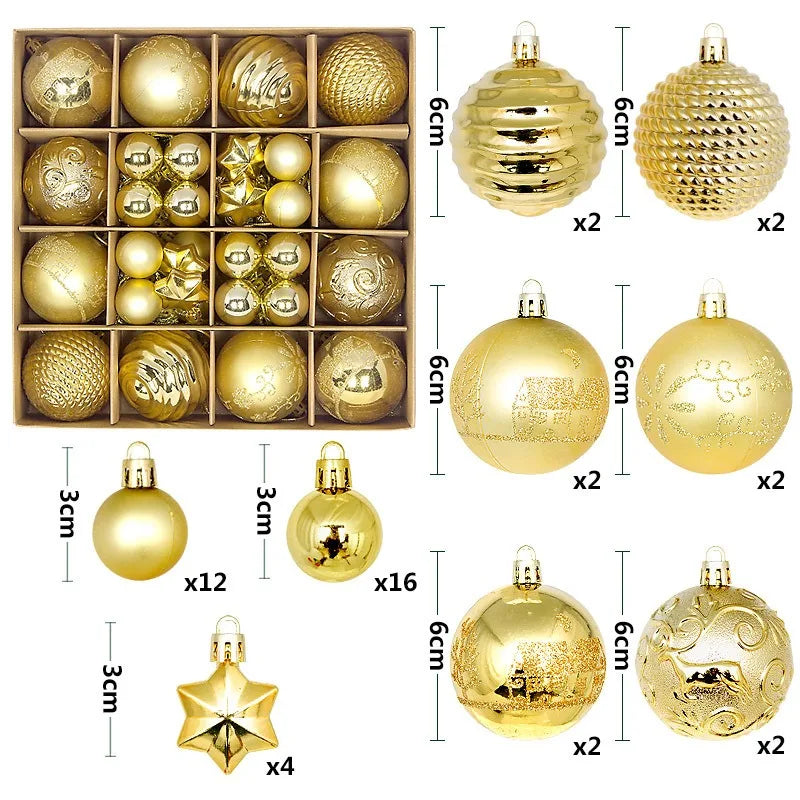 Christmas Ball Ornaments 44 Pcs 3-6CM Christmas Tree Decor Set