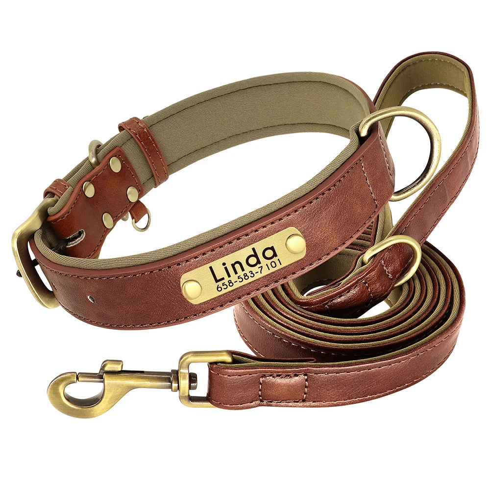 Personalized Dog Collar and Leash Set – PU Leather ID