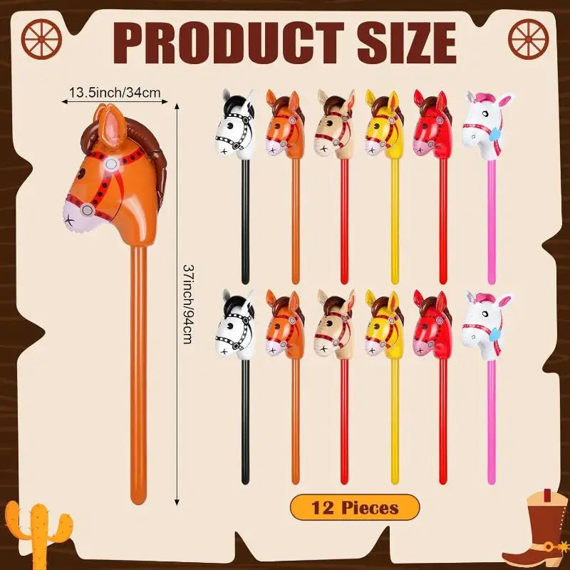 Inflatable Horse Head Stick Toy for Western & Halloween Parties