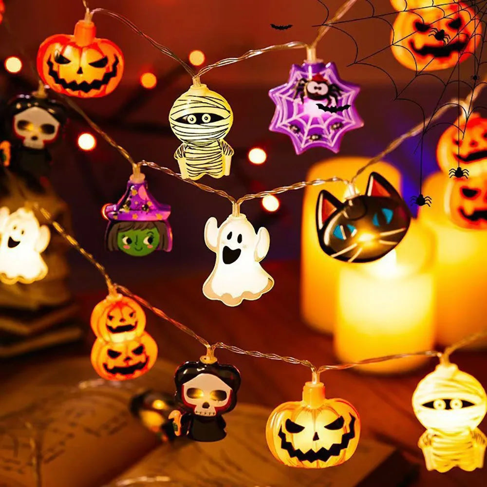 Halloween LED String Lights with Pumpkin, Ghost & Spider Web Designs