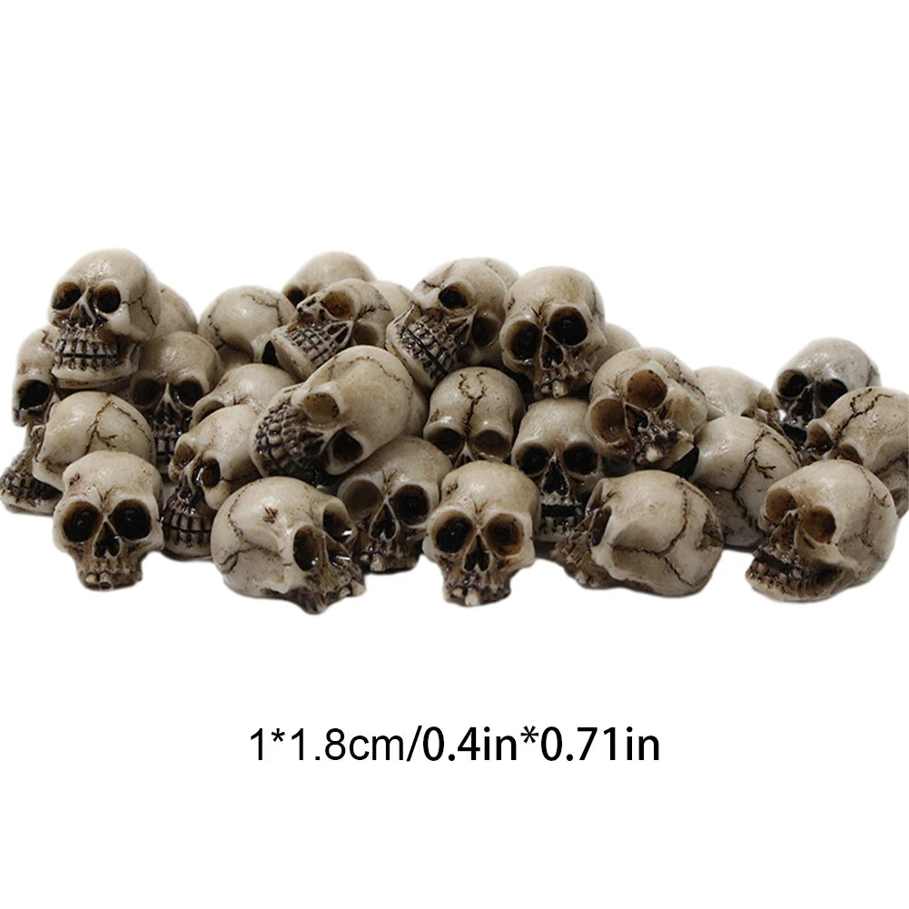 20 Mini Resin Skull Decorations for Halloween & Gothic Décor