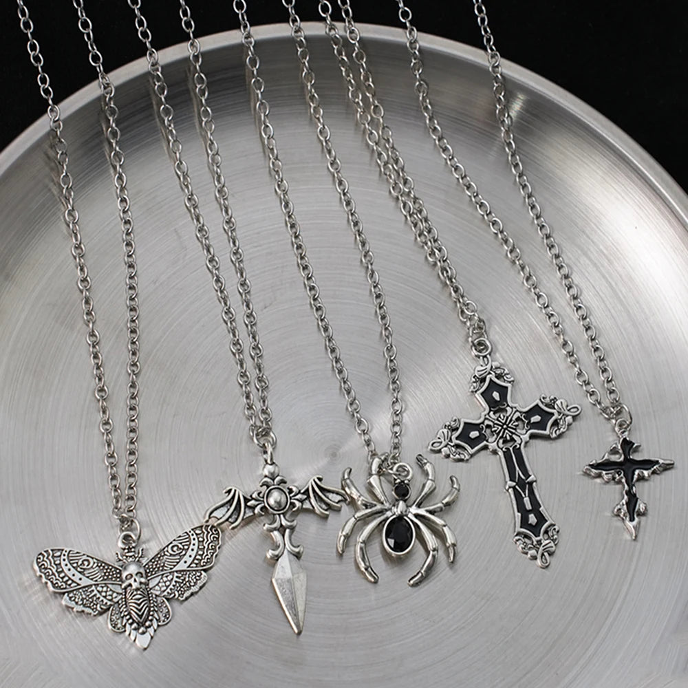 Special Wind Cross Skeleton Spider Set Necklace, Y2K Personalized Trendy Cool Girl Necklace Set, Halloween Gift
