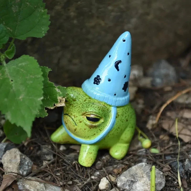 Cute Frog Garden Statue with Party Hat, Decorative Figurine