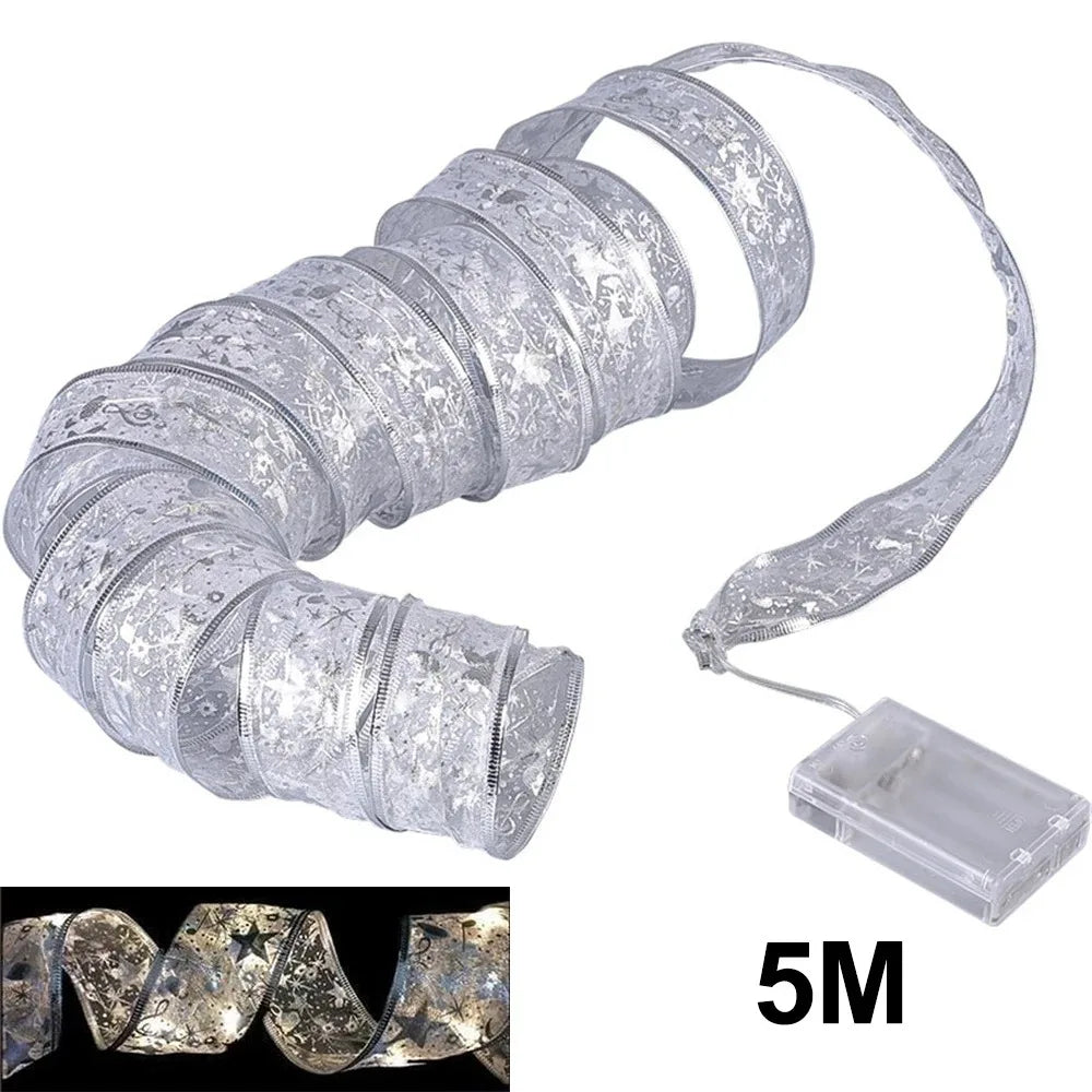 Christmas Ribbon String Lights DIY Fairy Light Tree Decoration