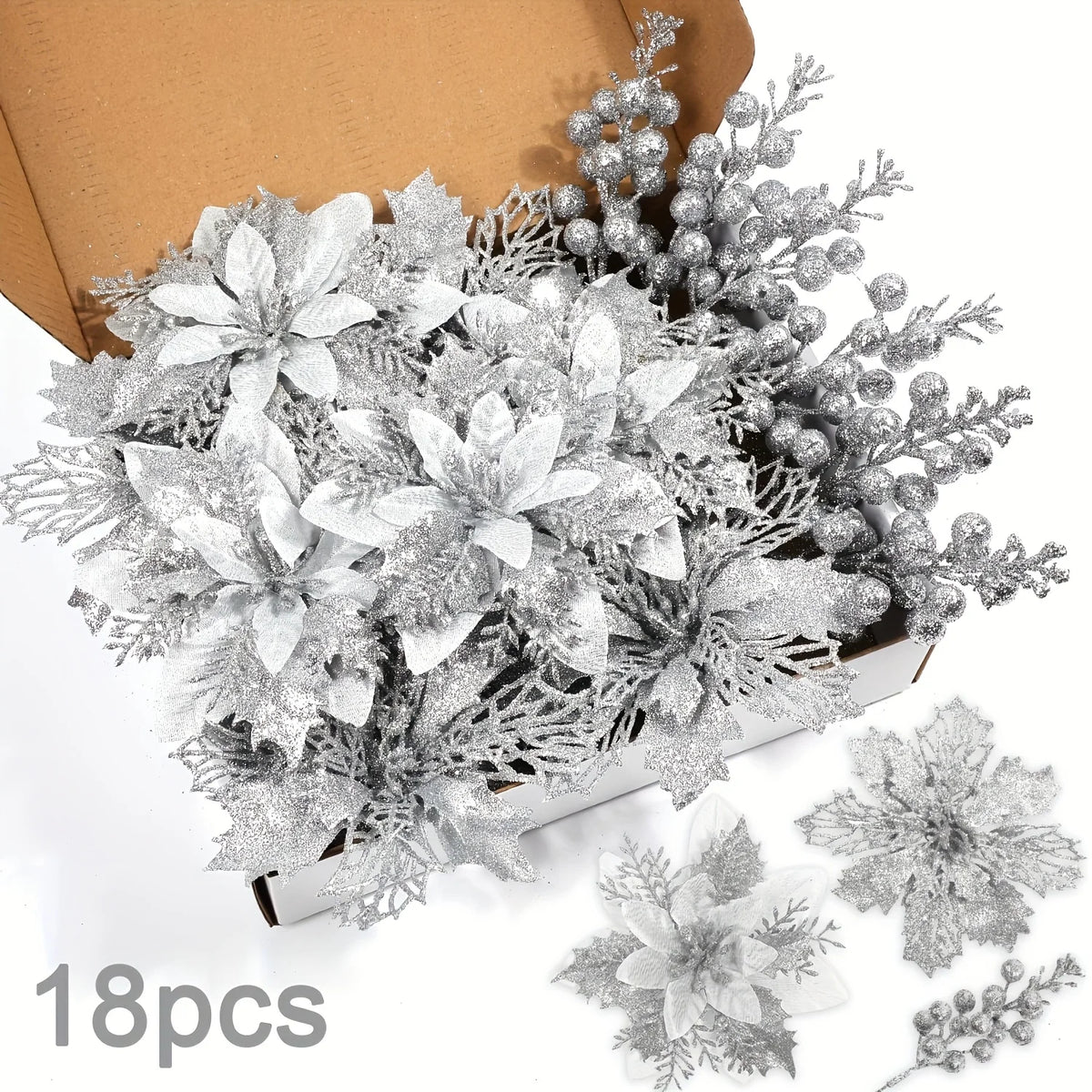 Christmas Artificial Flowers Glitter Berry Bouquet Tree Decor