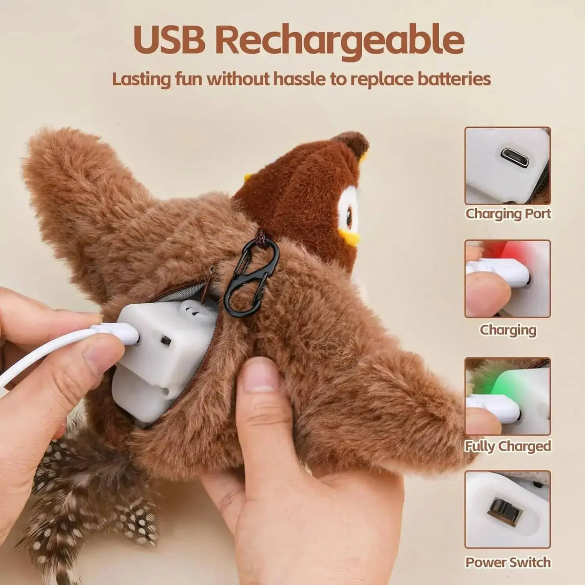 Interactive Flapping Bird Cat Toy – Rechargeable Chirping Plush