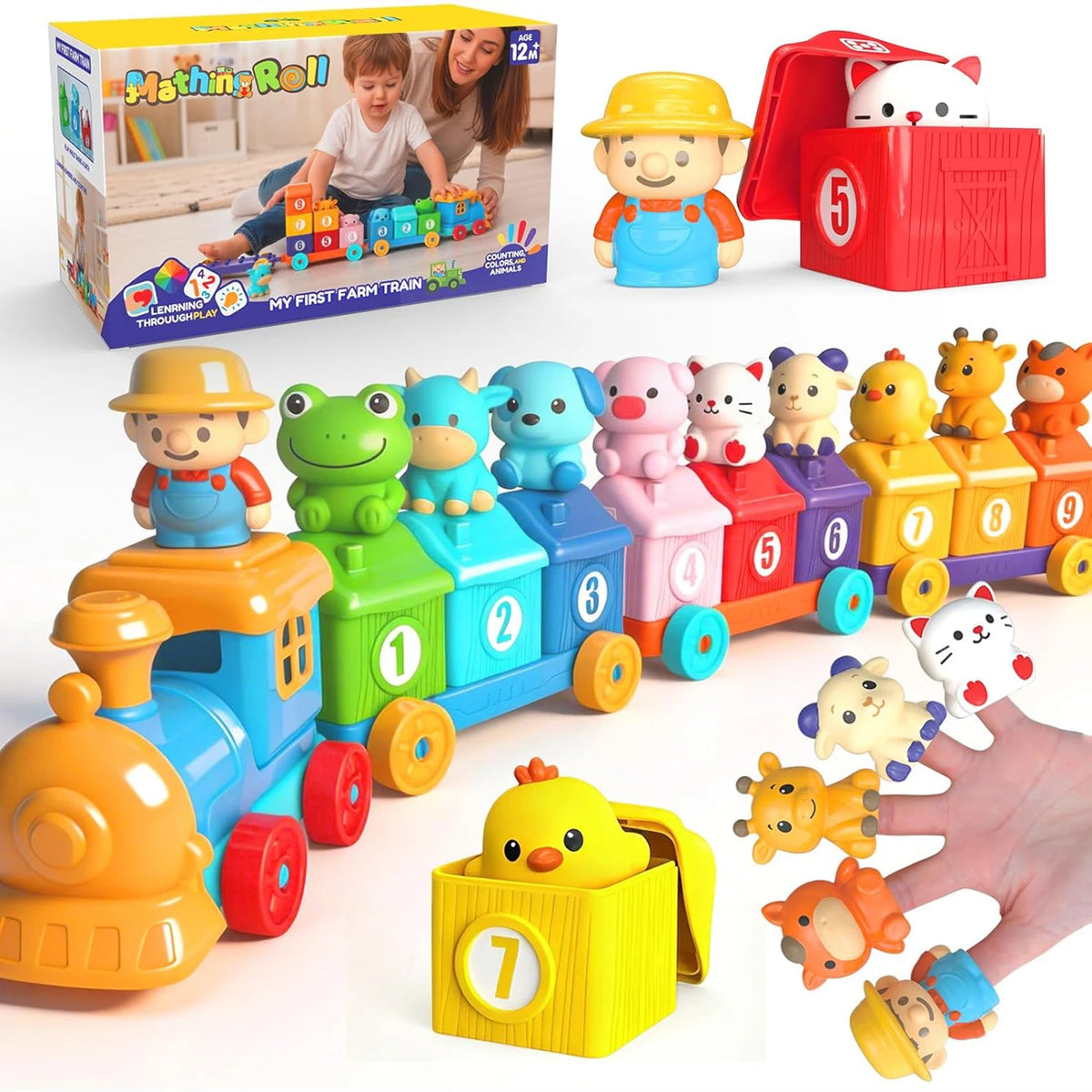 Montessori Farm Train Set for Counting, Sorting & Color Matching