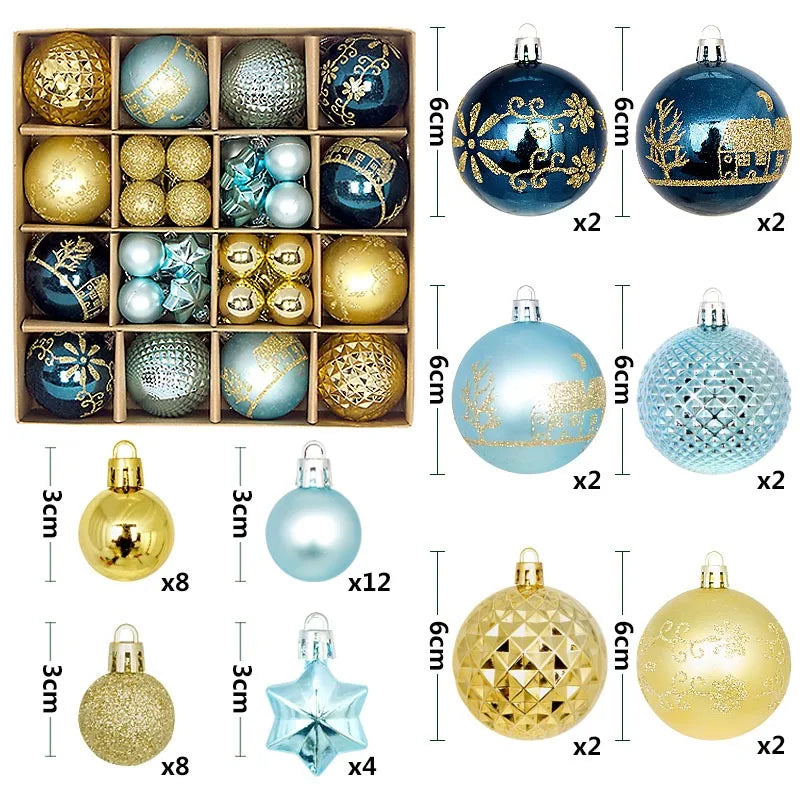 Christmas Ball Ornaments 44 Pcs 3-6CM Christmas Tree Decor Set