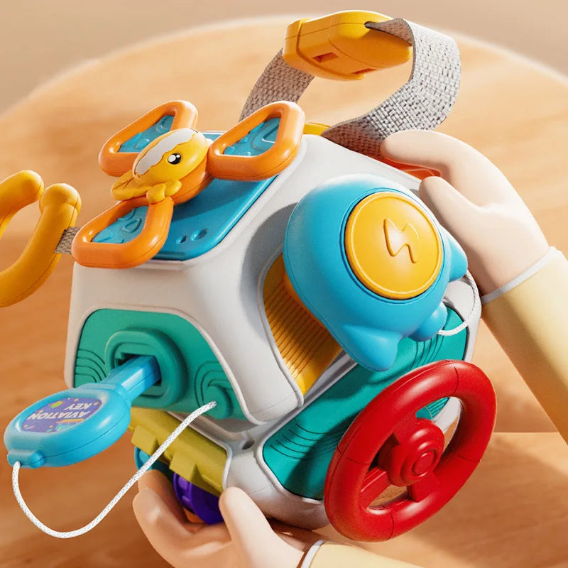 Montessori Busy Board Cube – Toddler Sensory Travel Toy