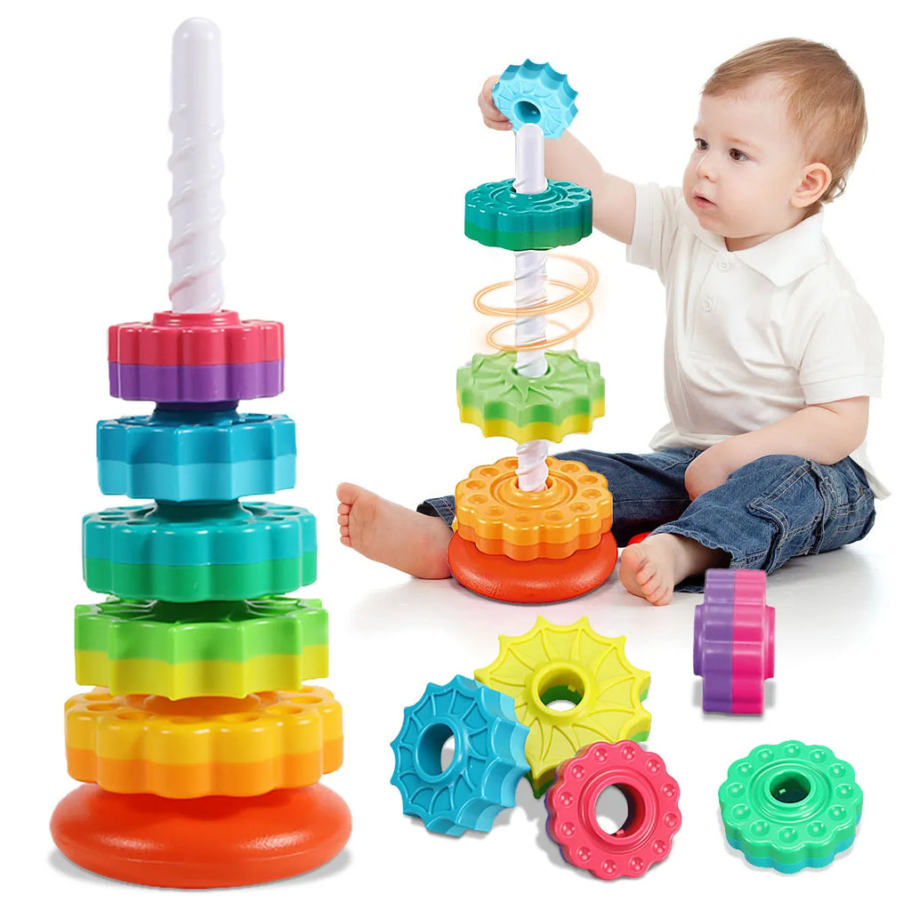 Rainbow Stacking Tower Toy – Rotating Montessori Puzzle