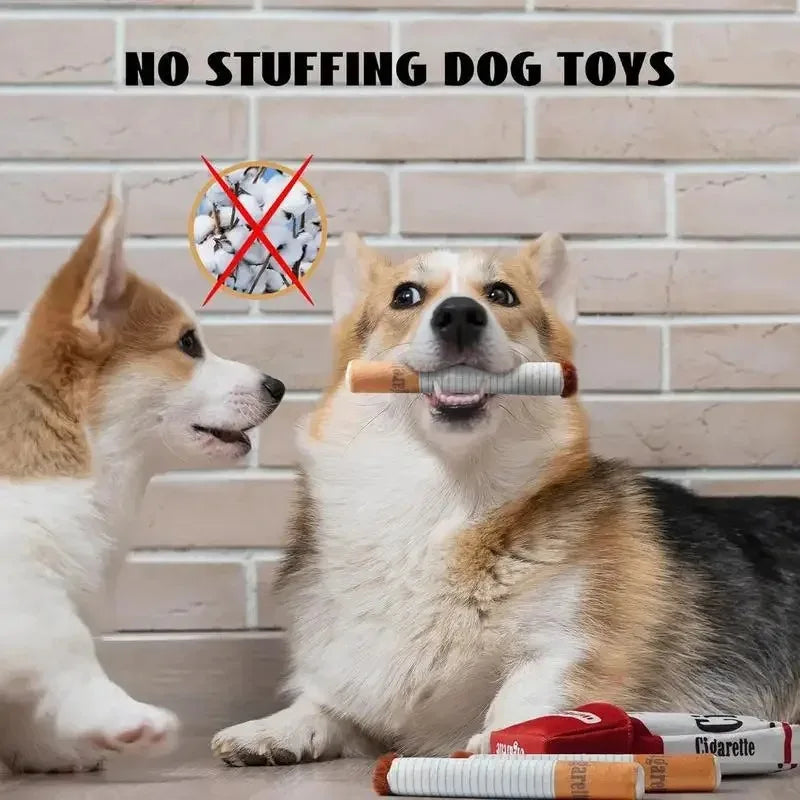 Funny Cigarette-Shaped Plush Dog Chew Toy – Soft Fleece