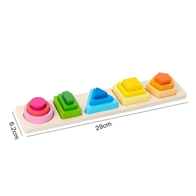 Wooden Shape Sorting Toy – Montessori Stacking Puzzle for Kids