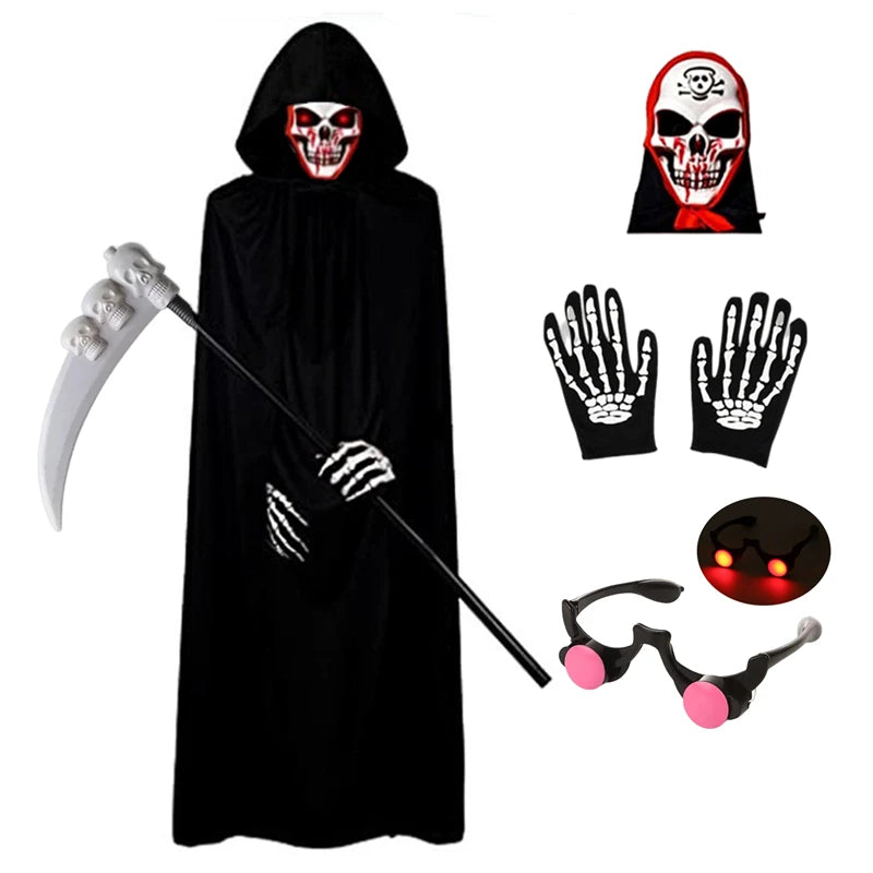Kids Grim Reaper Costume – Glowing Red Eyes Halloween Outfit