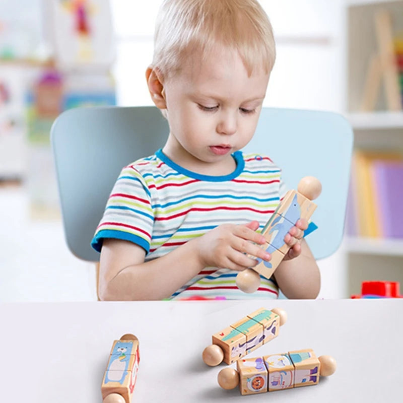 Wooden Baby Puzzle Toy – Rotating Rattle & Hand Bell