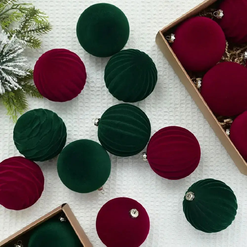 Christmas Ball Ornaments 12 Pcs Flocked Velvet Tree Decorations
