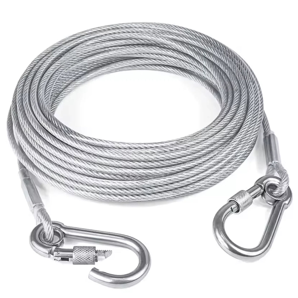 Double-Headed Dog Tie out Cable Leash Anti-Rust Steel Wire with Metal Buckle Durable Outdoor Training Collar Traction Rope Strap