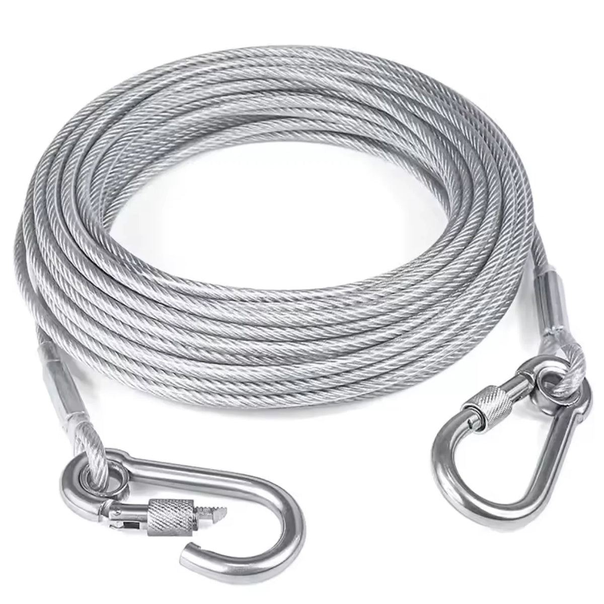 Double-Headed Dog Tie out Cable Leash Anti-Rust Steel Wire with Metal Buckle Durable Outdoor Training Collar Traction Rope Strap