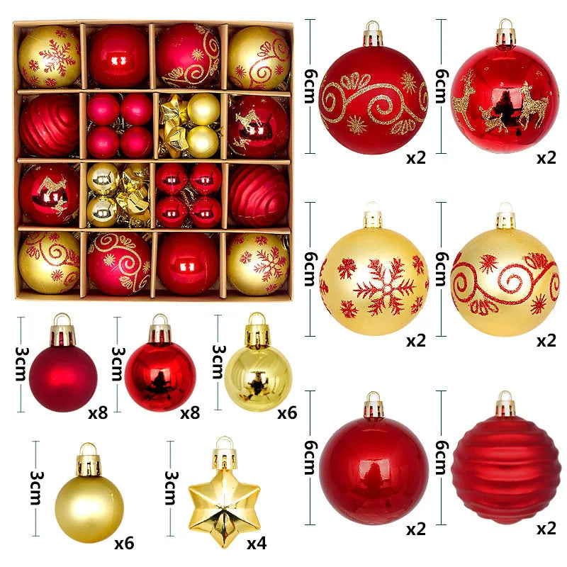 Christmas Ball Ornaments 44 Pcs 3-6CM Christmas Tree Decor Set