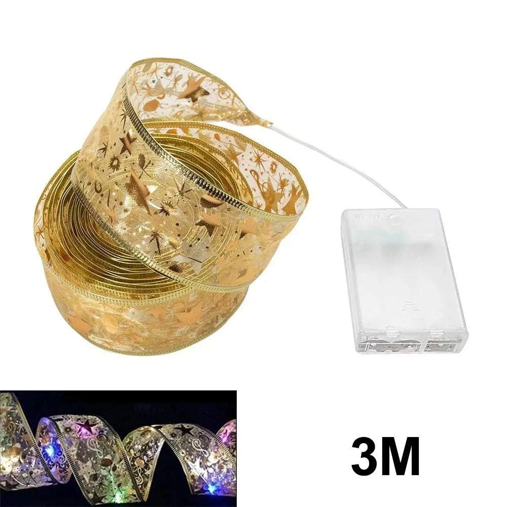 Christmas Ribbon String Lights DIY Fairy Light Tree Decoration