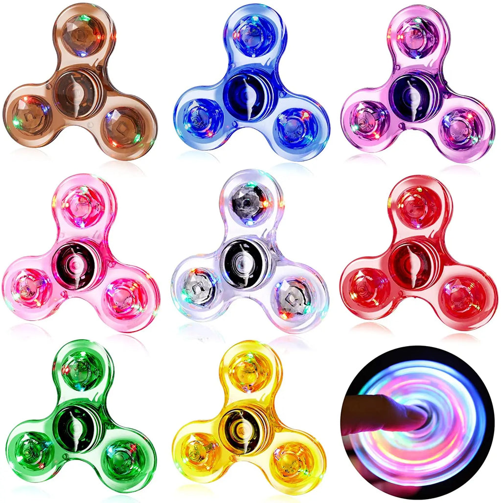 Crystal Luminous LED Light Fidget Spinner Hand Top Spinners Glow in Dark EDC Stress Relief Toys Kinetic Gyroscope for Children