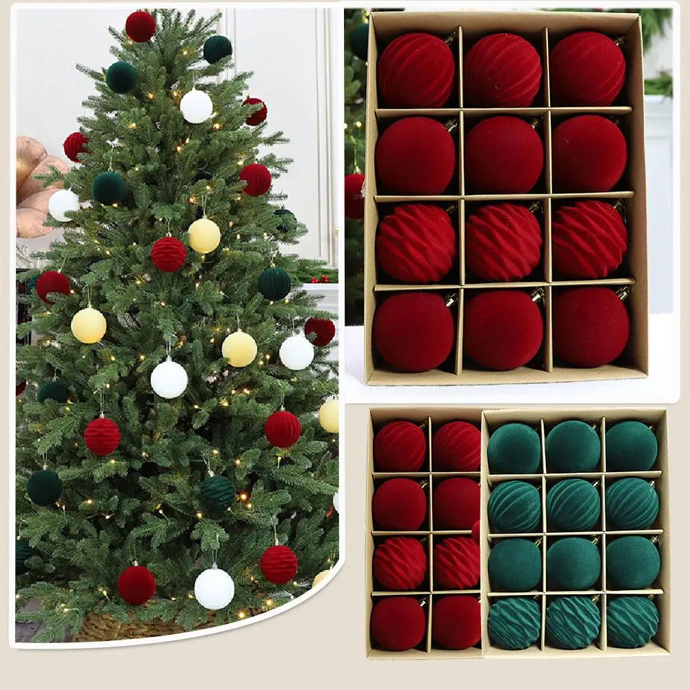 Christmas Ball Ornaments 12 Pcs Flocked Velvet Tree Decorations