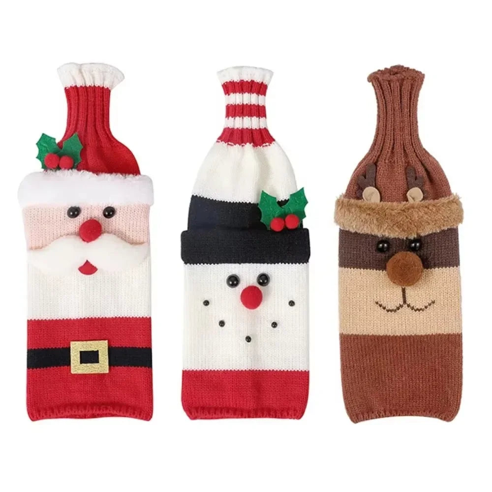 Christmas Wine Bottle Cover Santa Snowman Holiday Table Decoration