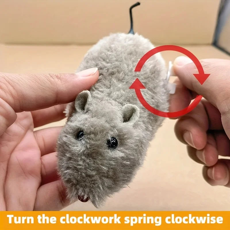 Wind-Up Mouse Cat Toy – Plush Mechanical Moving Mouse
