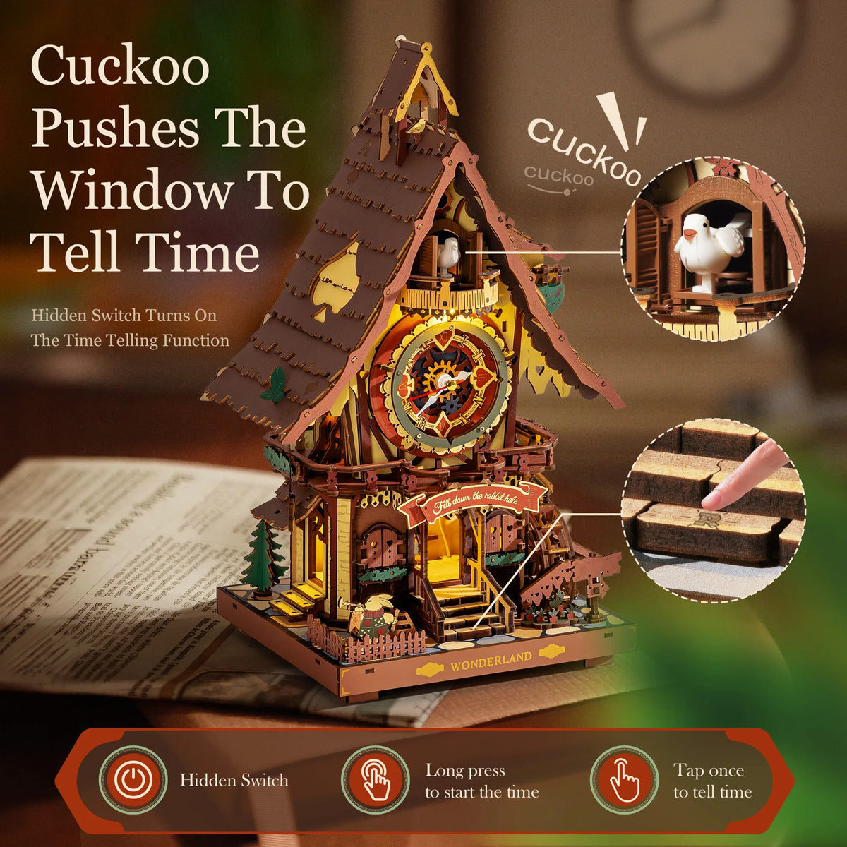 Wooden 3D Puzzle Mechanical Cuckoo Clock DIY Building Kit