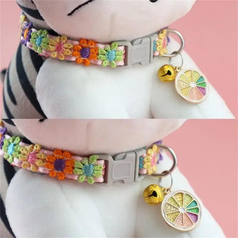 Rainbow Flower Cat Collar with Bell – Adjustable Lace Pet Collar