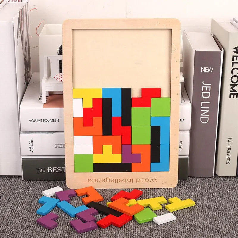 Wooden Tangram Puzzle – Geometric Shape Assembly Board