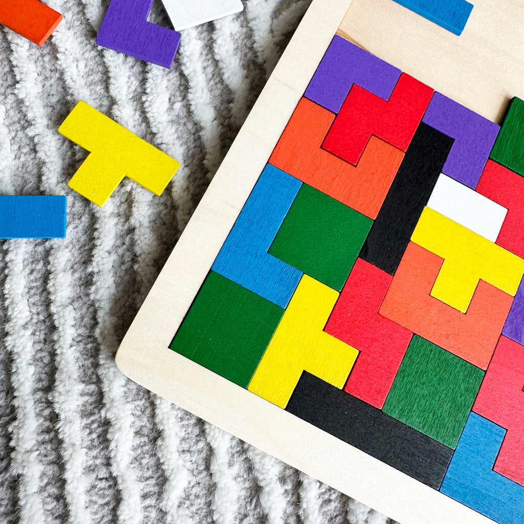 Wooden Tangram Puzzle – Geometric Shape Assembly Board