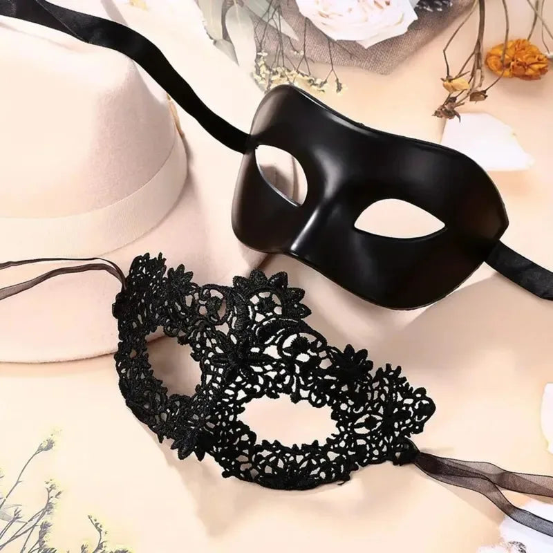 Black Lace Masquerade Masks – 2-Piece Couple Set