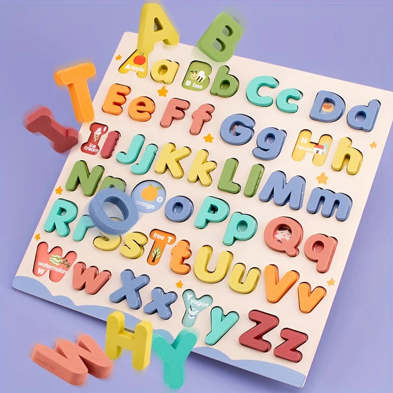 Wooden ABC Puzzle Uppercase Lowercase Alphabet Learning Toy
