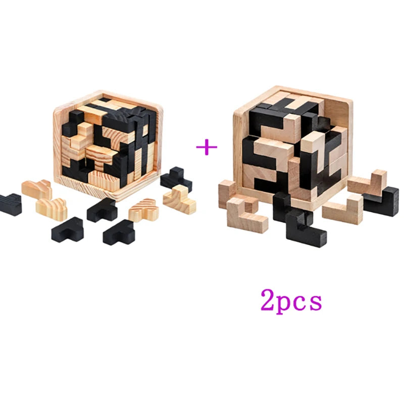 3D Cube Wooden Puzzle – Interlocking Luban Brain Teaser