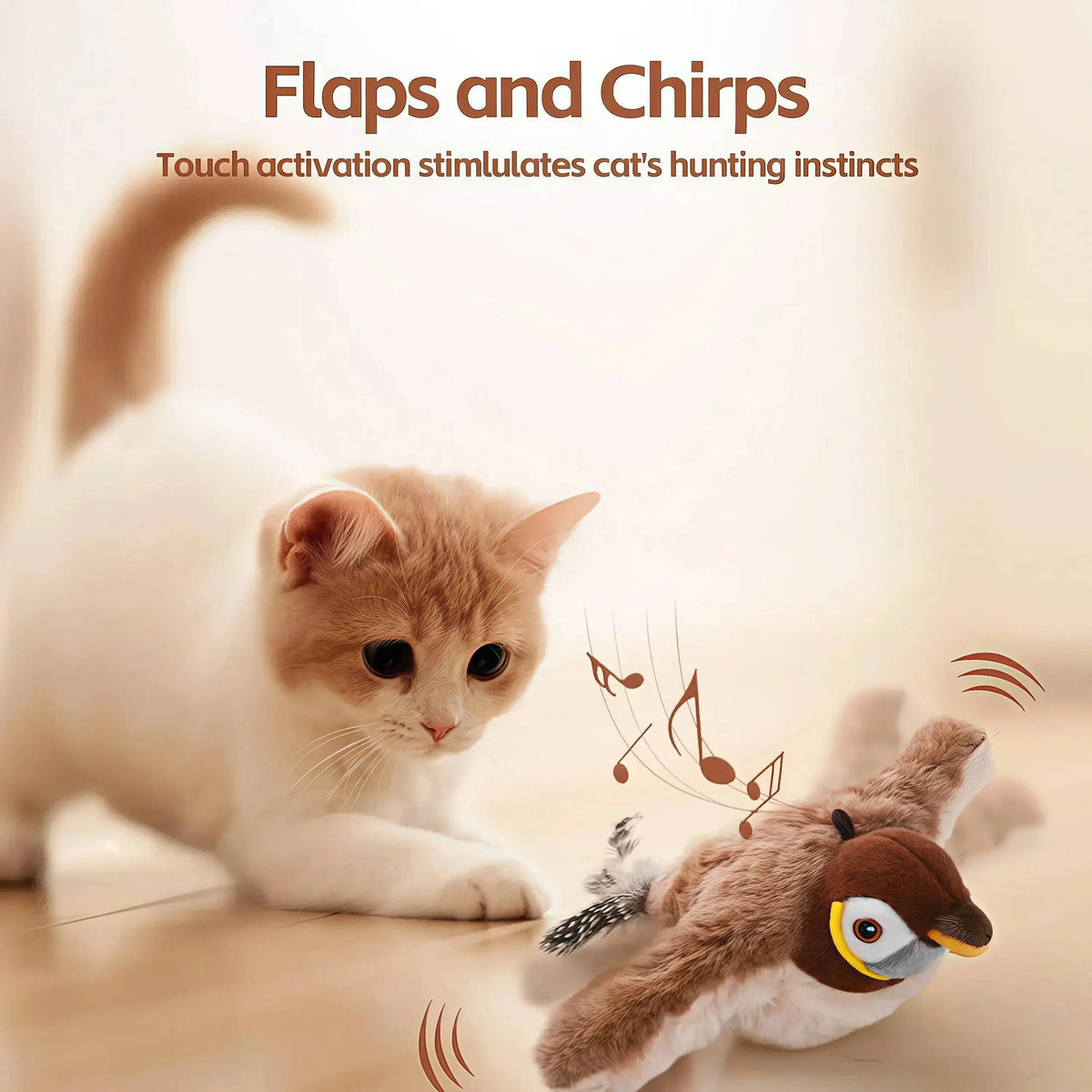 Interactive Flapping Bird Cat Toy – Rechargeable Chirping Plush