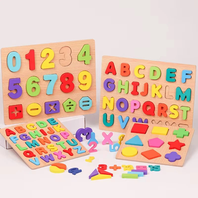 Wooden Alphabet Number Puzzle – Montessori Shape Matching Board