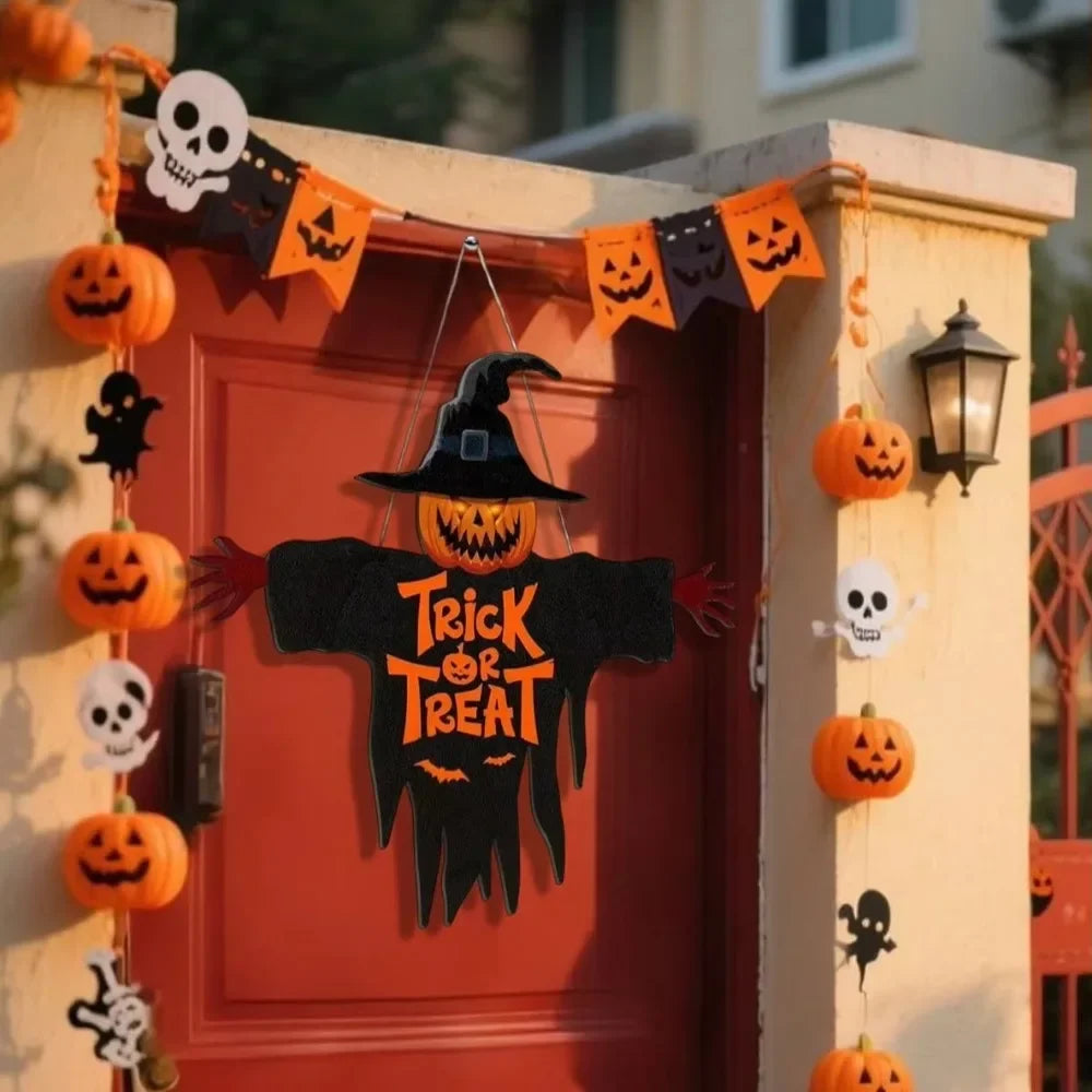 Halloween Metal Trick-or-Treat Sign with Pumpkin Monster Design