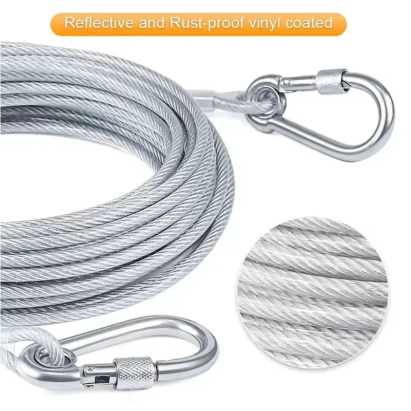 Double-Headed Dog Tie out Cable Leash Anti-Rust Steel Wire with Metal Buckle Durable Outdoor Training Collar Traction Rope Strap