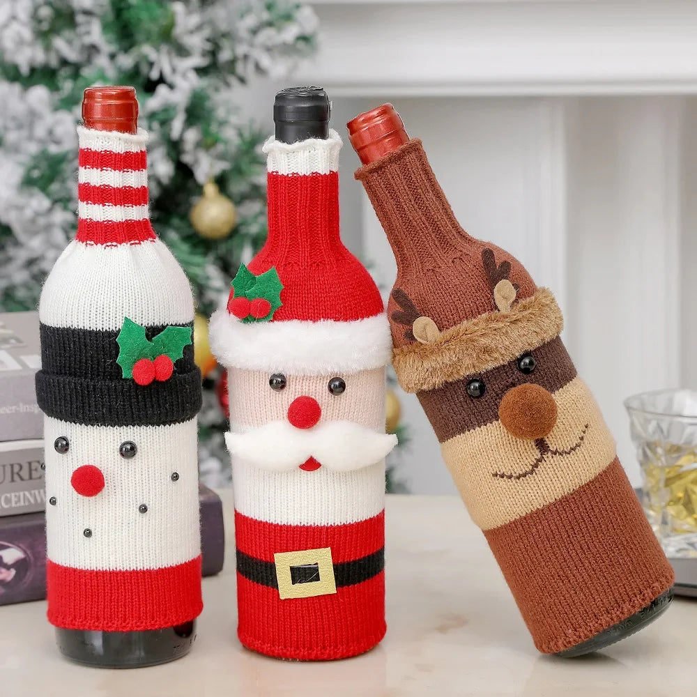 Christmas Wine Bottle Cover Santa Snowman Table Decoration