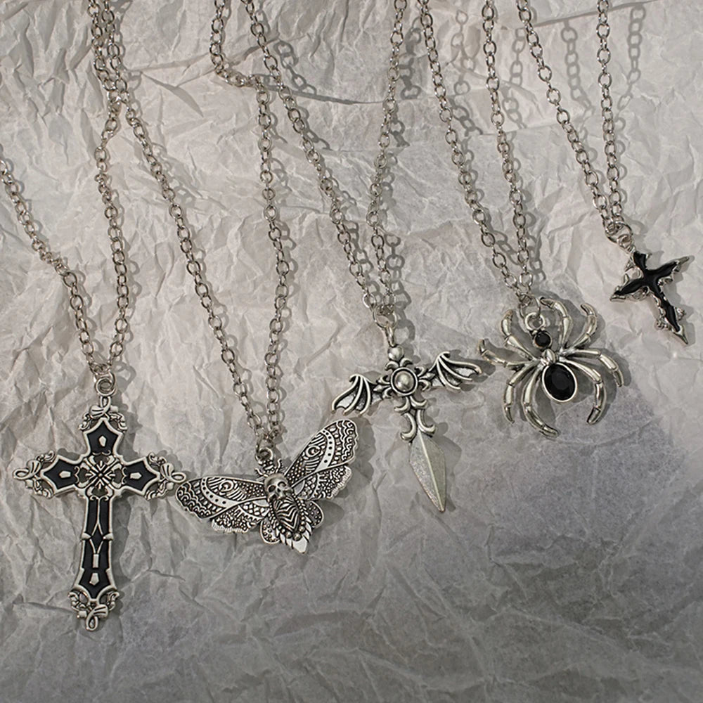 Special Wind Cross Skeleton Spider Set Necklace, Y2K Personalized Trendy Cool Girl Necklace Set, Halloween Gift