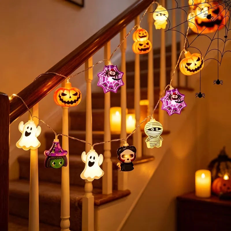 Halloween LED String Lights with Ghost, Pumpkin & Skeleton Designs
